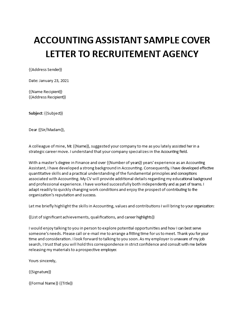 cover letter for the position of accounts assistant