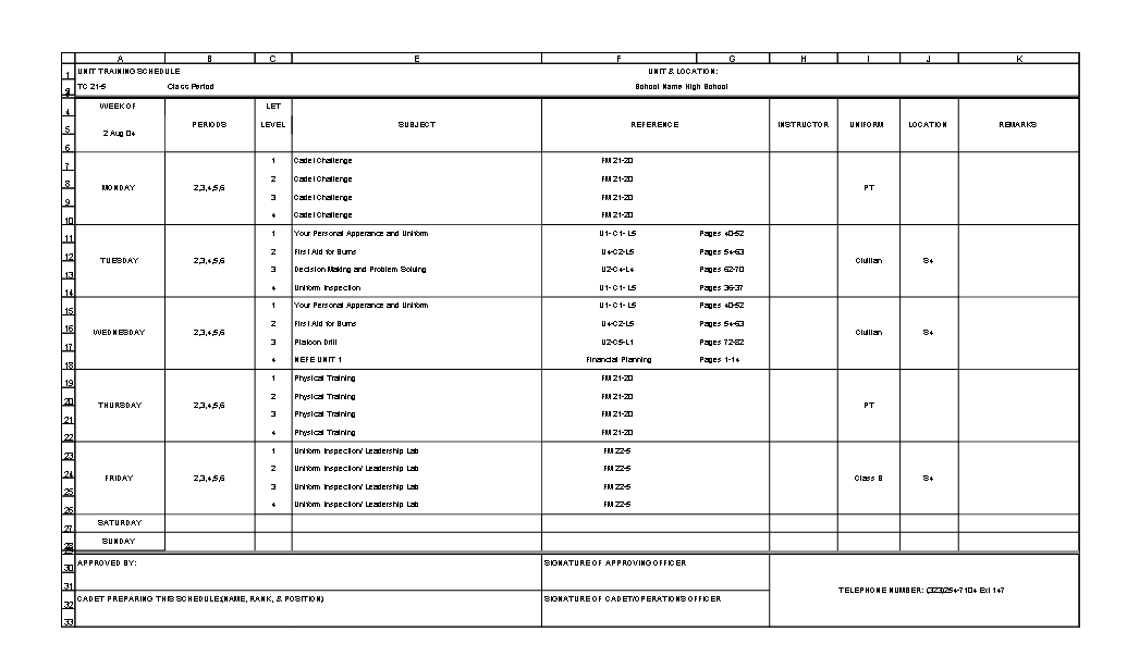 Weekly Training Schedule Template Excel