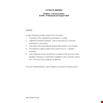 Employee Warning Letter for Performance Action example document template