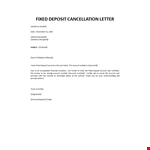 Fixed Deposit Cancellation Letter example document template 