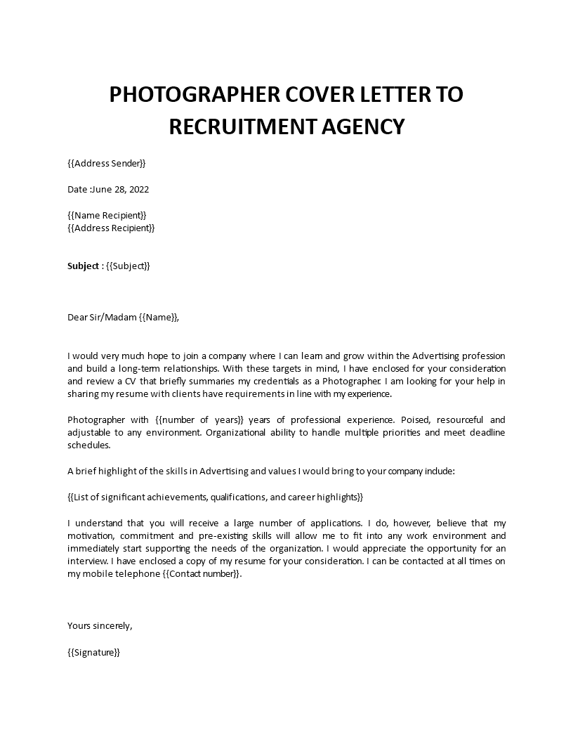 advertising photographer cover letter