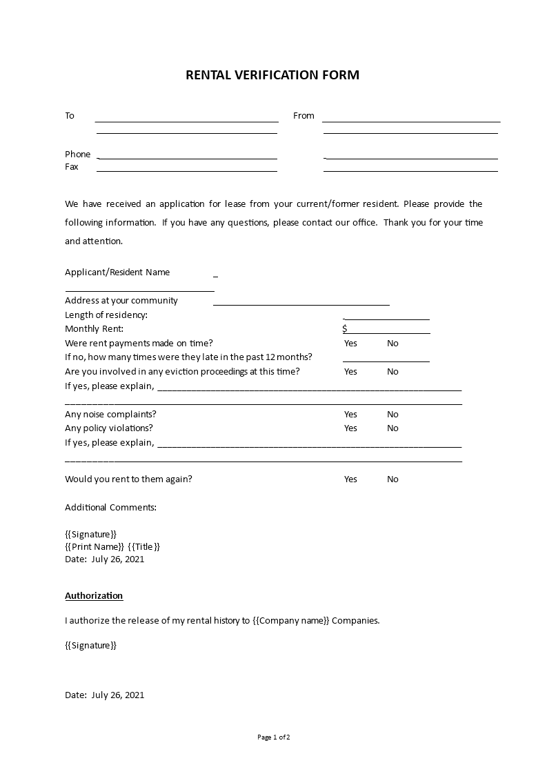 rental verification form