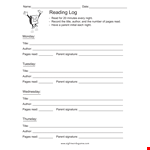 Track Your Reading Habits with Our Reading Log Template | Author, Title, Parent, Pages example document template