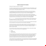 Welcome Speech for Training Session example document template 
