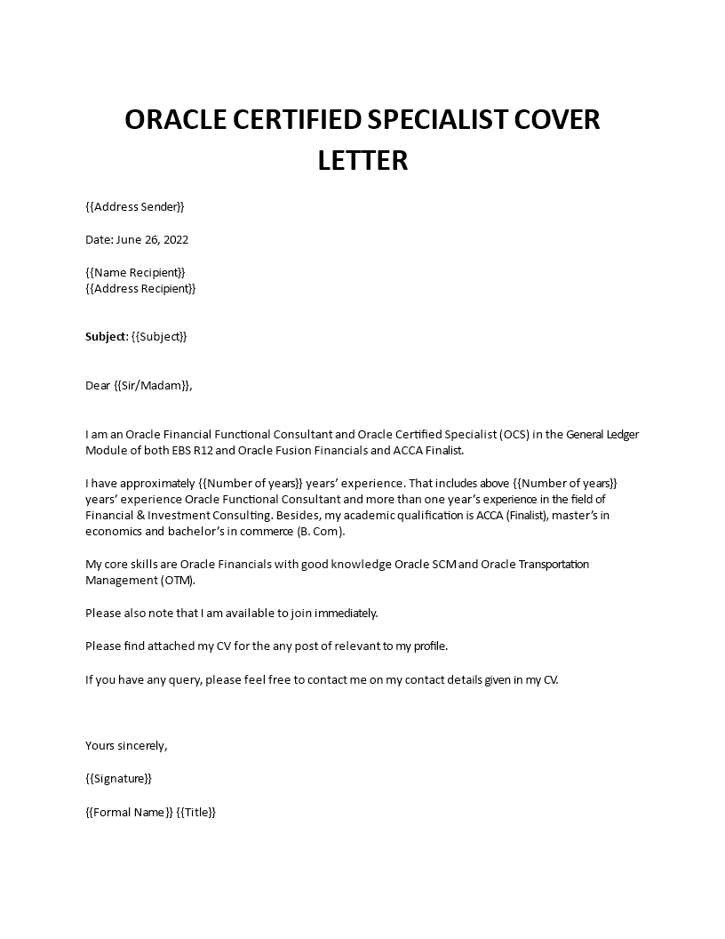 oracle specialist cover letter Main Image oracle specialist cover letter