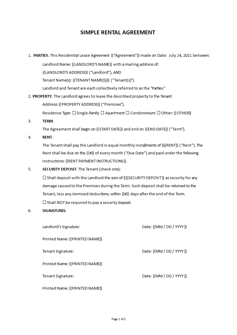 simple rental agreement