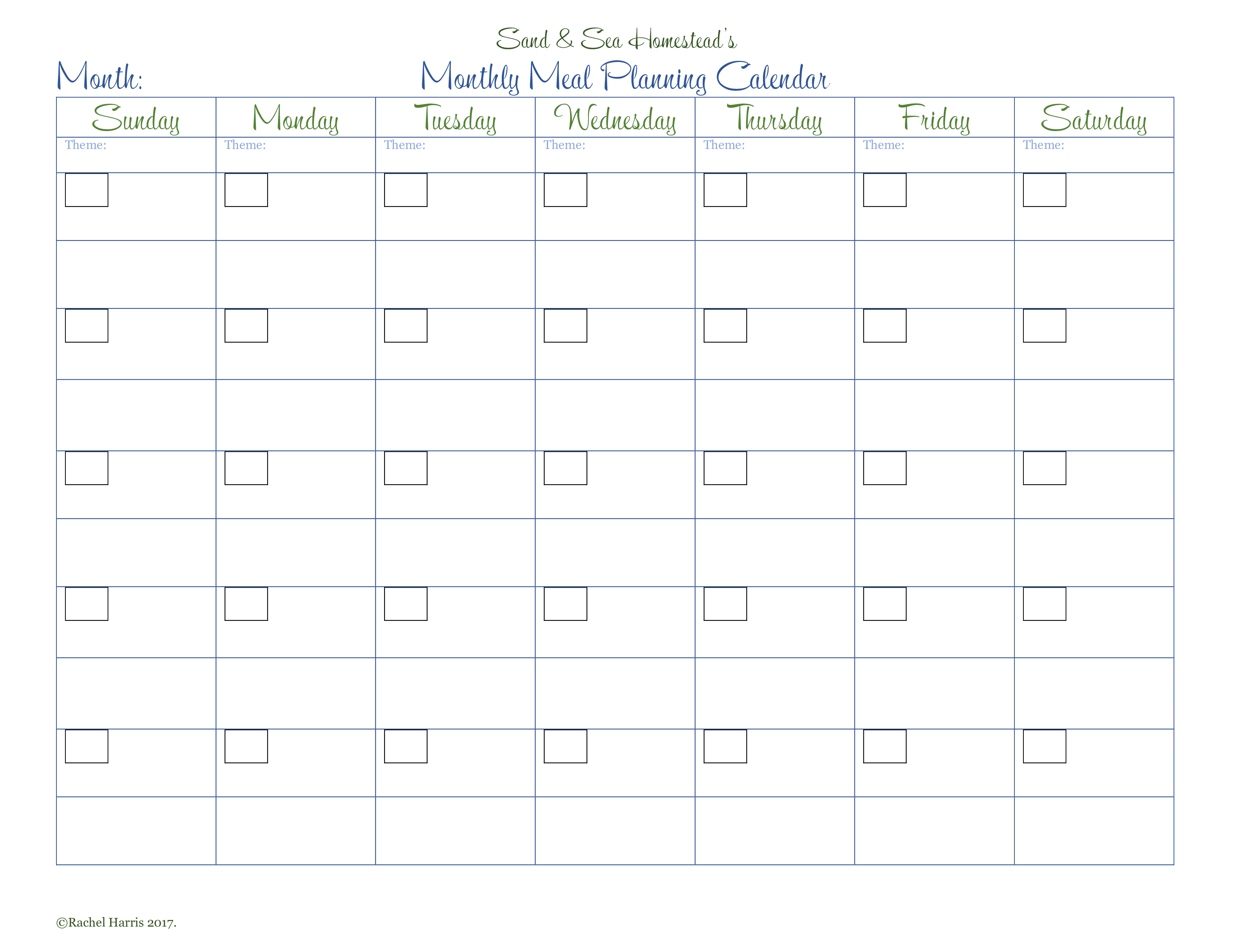 Monthly Meal Calendar Template Monthly Meal Calendar Template