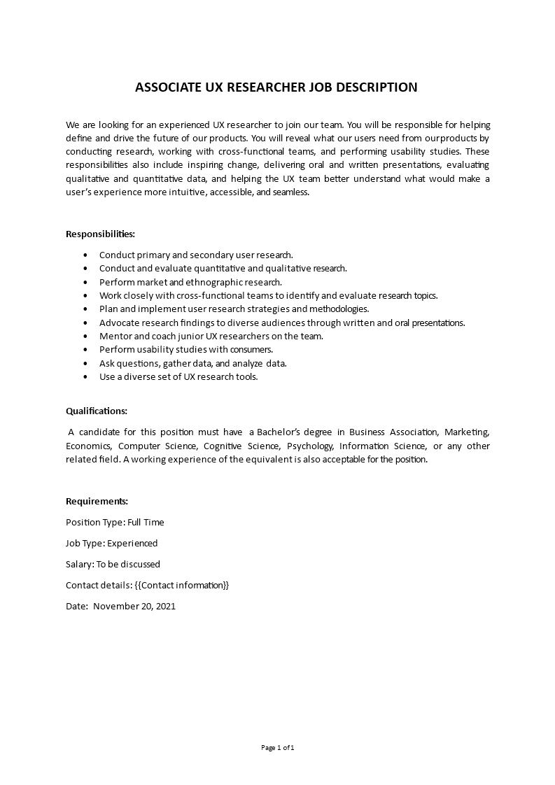 ux researcher job description Main Image ux researcher job description