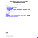 College Student Resume Format example document template