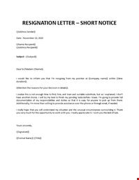Resignation letter short notice