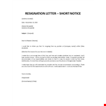 Resignation letter short notice example document template