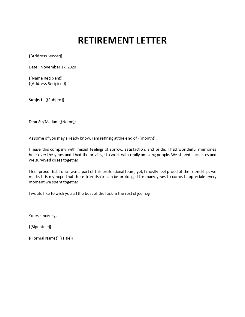 retirement letter template