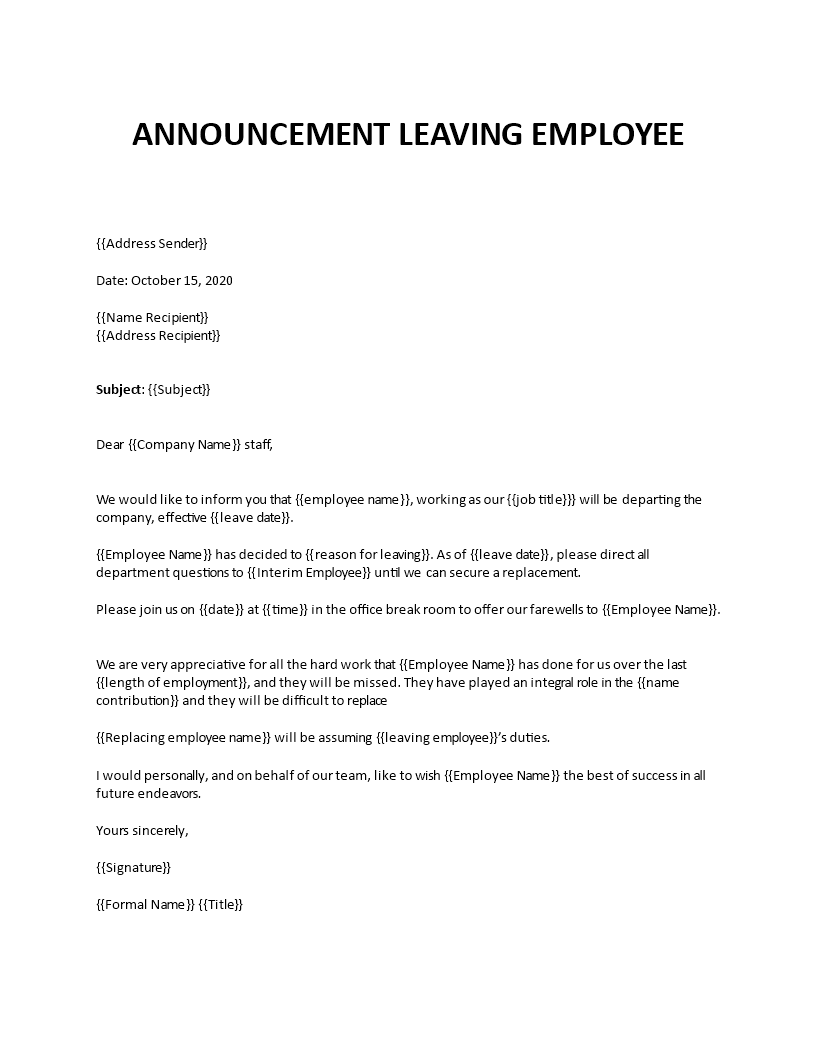 Announcement of leaving employee