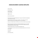 Announcement of leaving employee example document template 
