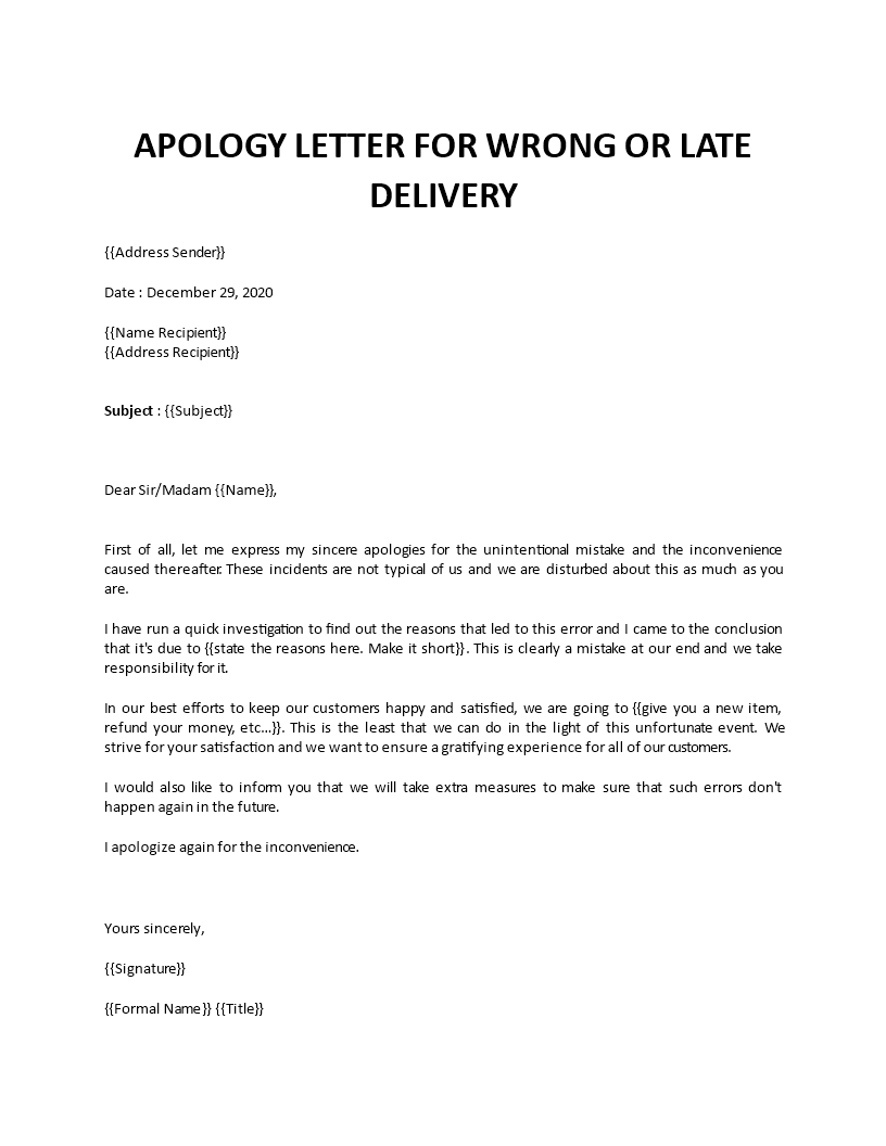 apology letter delay in payment