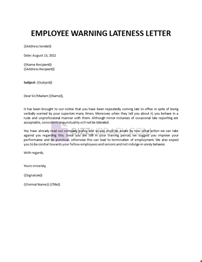 Employee Lateness Warning Letter Template