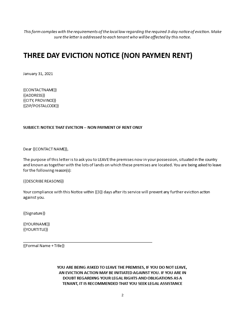 3 day eviction notice