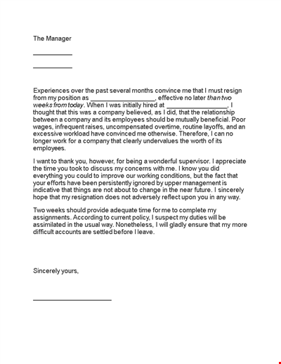 Two Weeks Notice Leave Letter