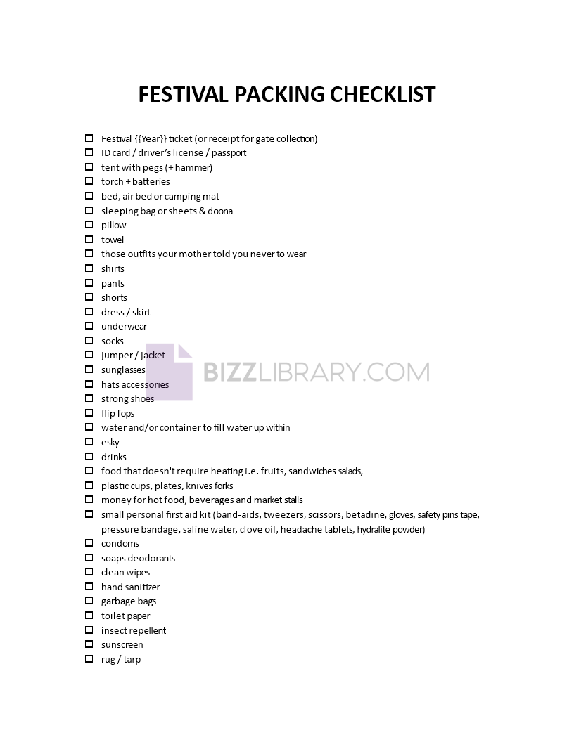festival packing list template