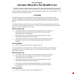 Healthcare Directive Living Will example document template