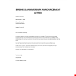 Business anniversary announcement letter example document template
