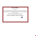 Customizable Stock Certificate Template - Add Energy with Signatures for Your Corporation's Shares example document template