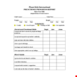 Preschool Progress Report Form example document template