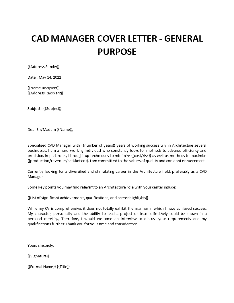 cad manager cover letter