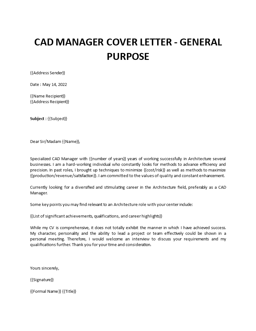 cad manager cover letter Main Image cad manager cover letter