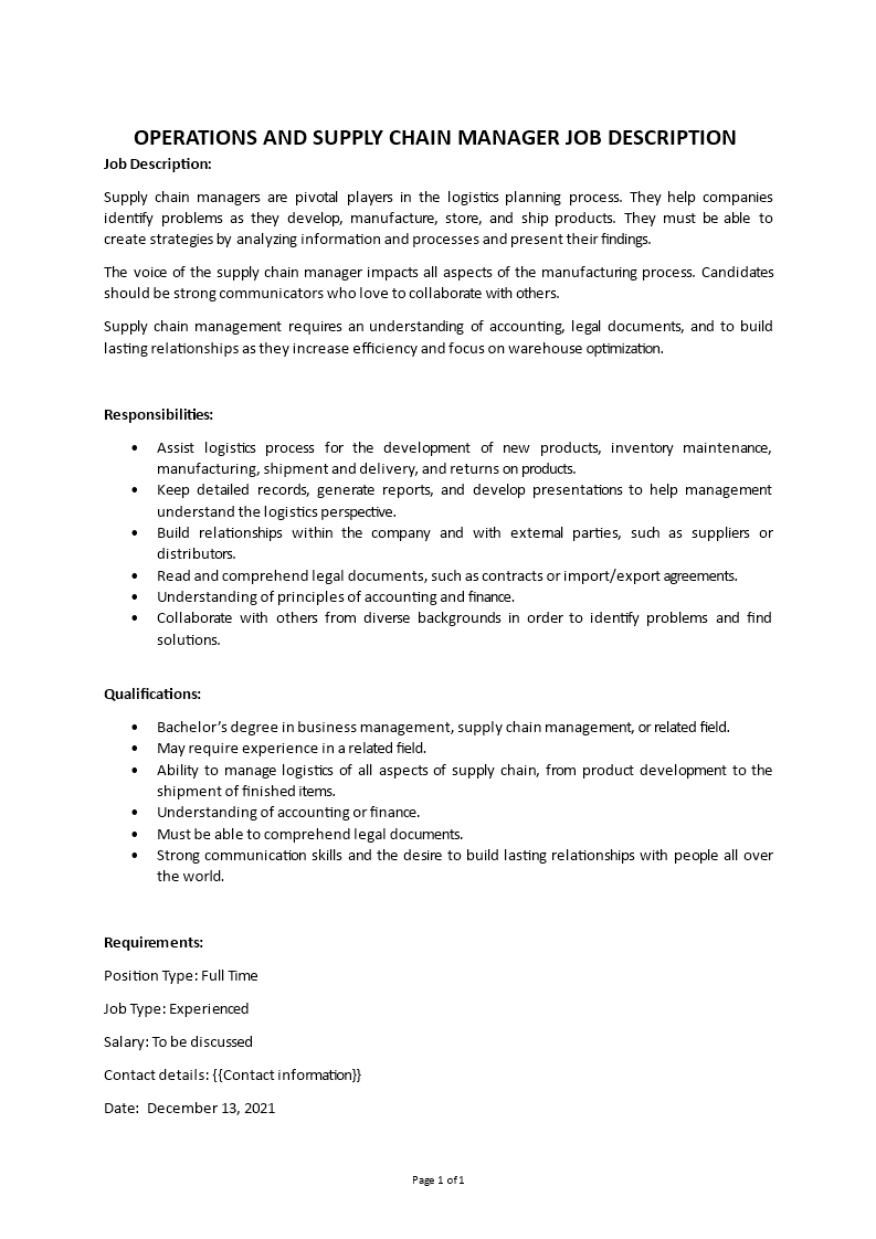 supply chain manager job description