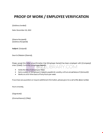 Employee Verification Letter template