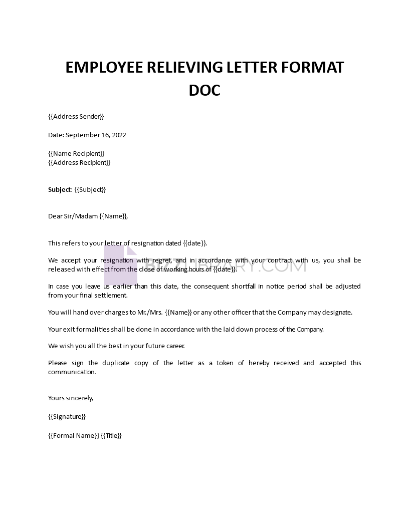 acceptance resignation letter