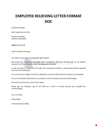 Acceptance resignation letter