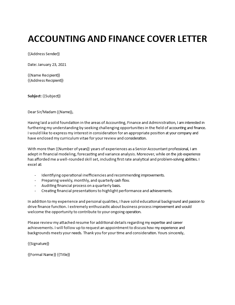 finance manager application letter