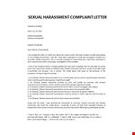 Sexual Harassment Complaint Letter example document template 