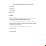 Complaint Response Miscommunication example document template 