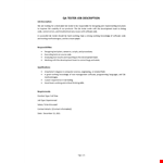QA Tester Job Description example document template