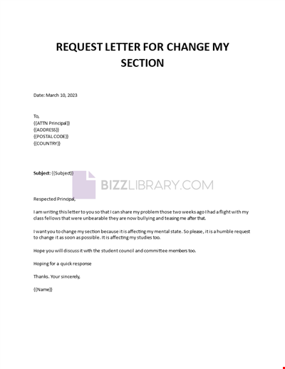 Request Letter for Changing Class
