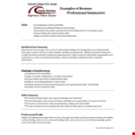 Resume Professional Summary: Key Skills & Information for People & Ideas. example document template