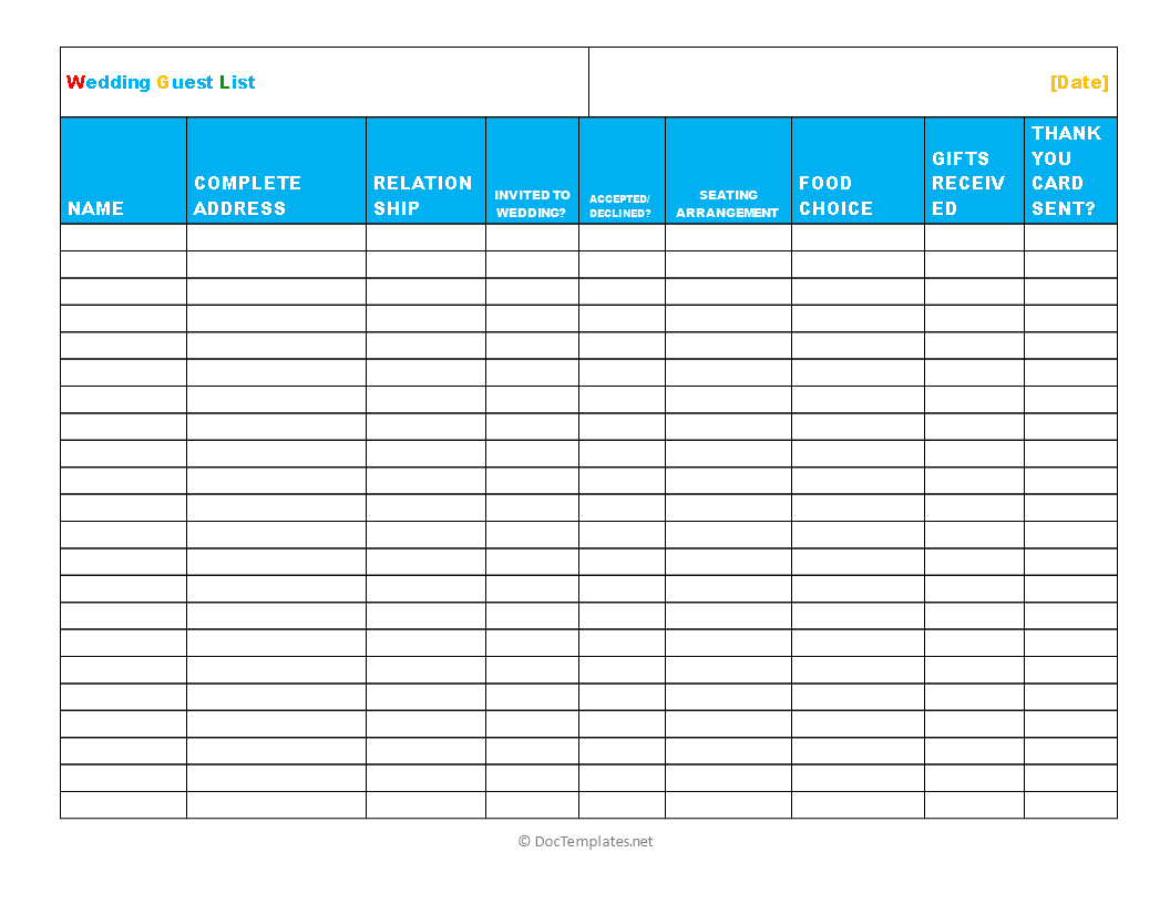 Wedding Guest List Template - Manage Your Wedding Guests Efficiently