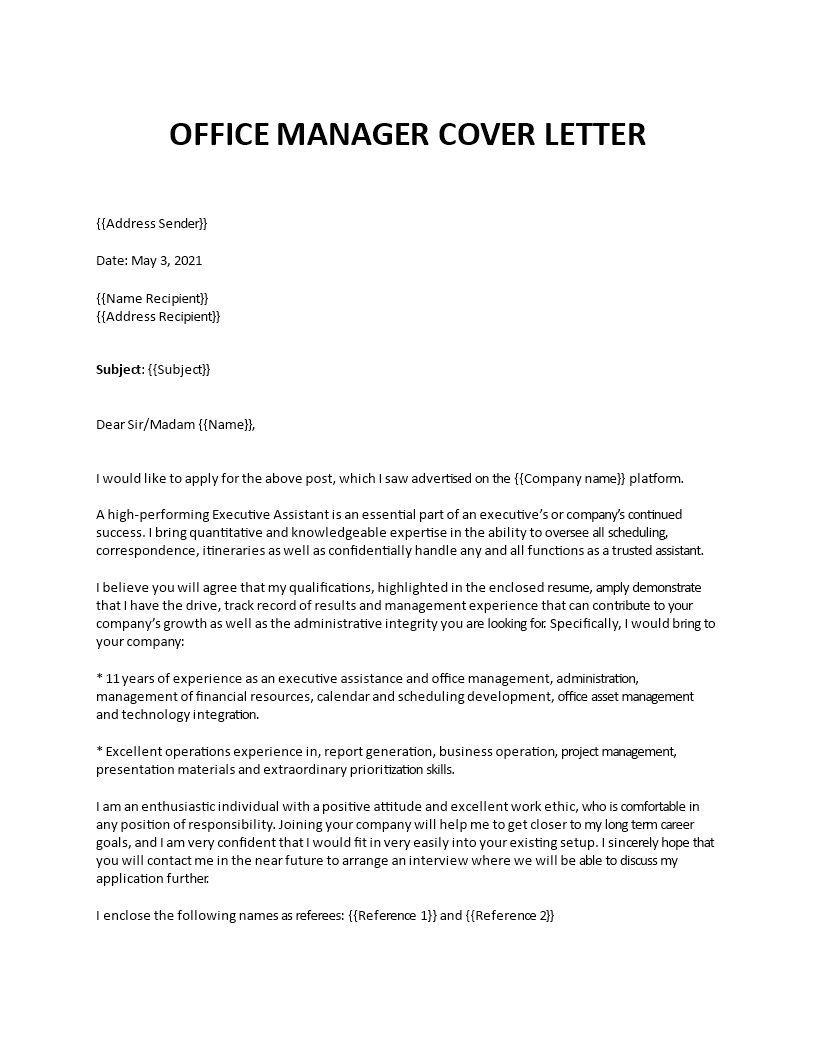 office manager cover letter template