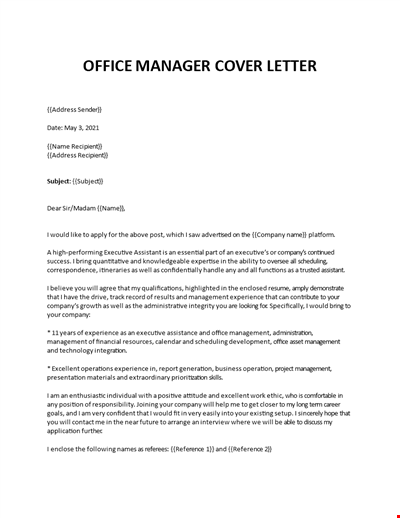 Office Manager Cover Letter