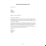 Acknowledgement Receipt letter example document template 