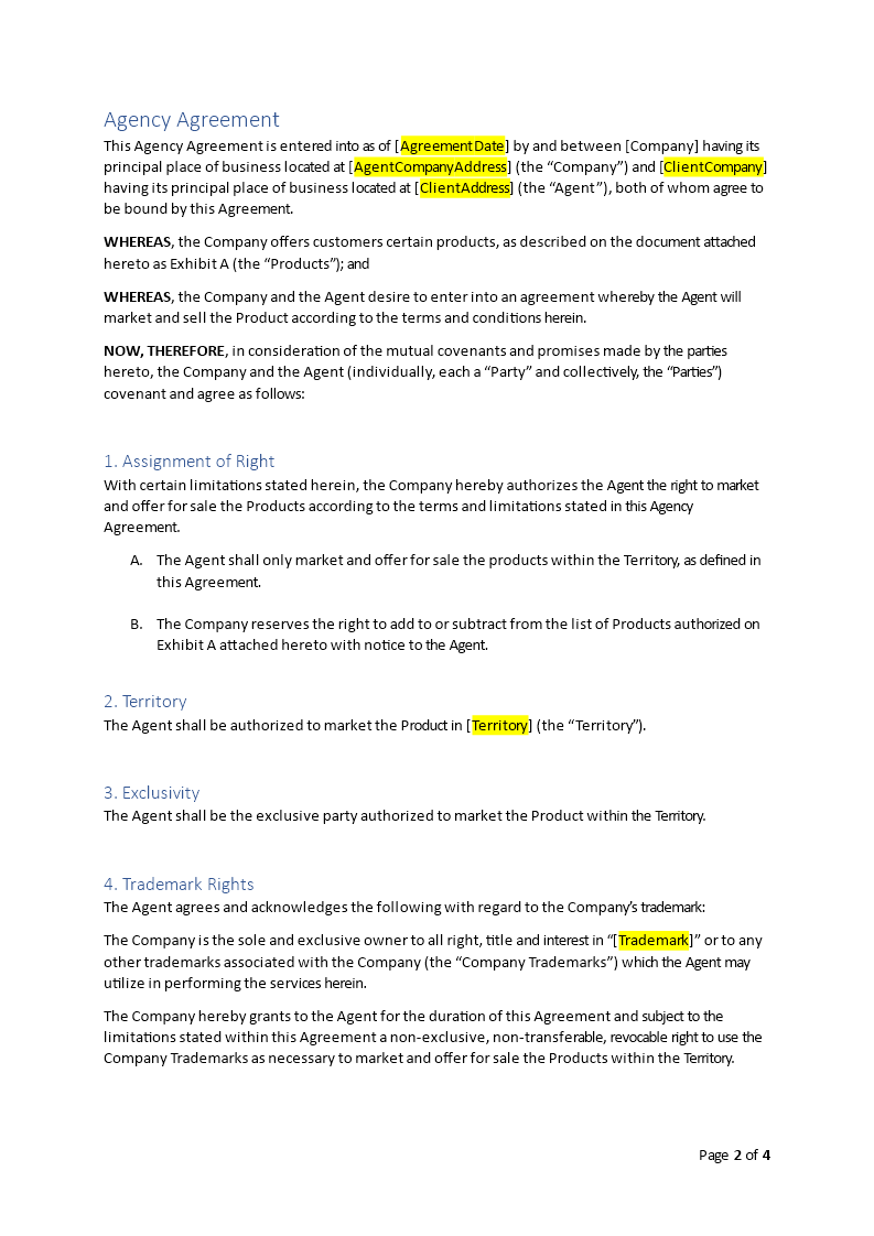 agency agreement template example