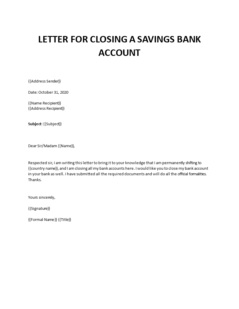 Sample letter to close bank account for business