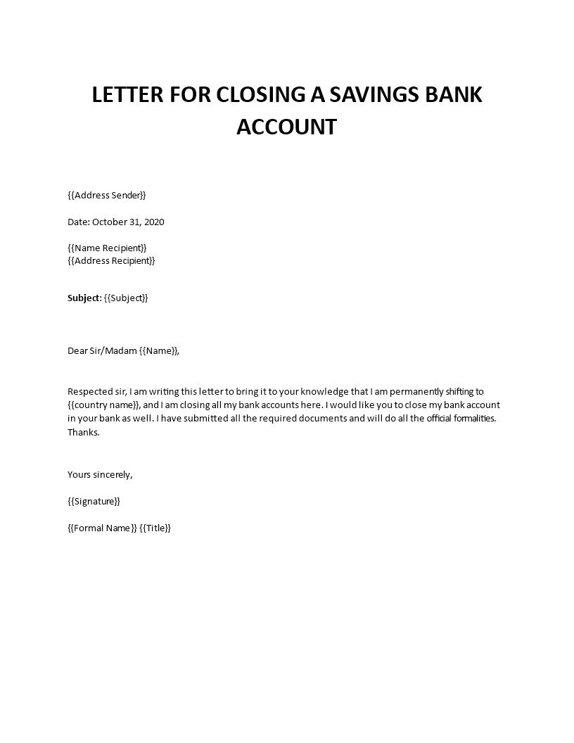 Template Letter To Close Bank Account