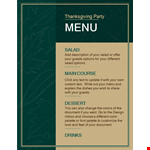 Easy Thanksgiving Menu Template for Your Guests: Options for different salads example document template