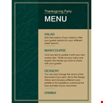 Easy Thanksgiving Menu Template for Your Guests: Options for different salads example document template 