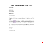 Email Job Offer Rejection Letter example document template
