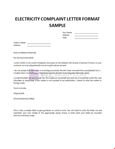 Complaint Letter Sample for Electricity